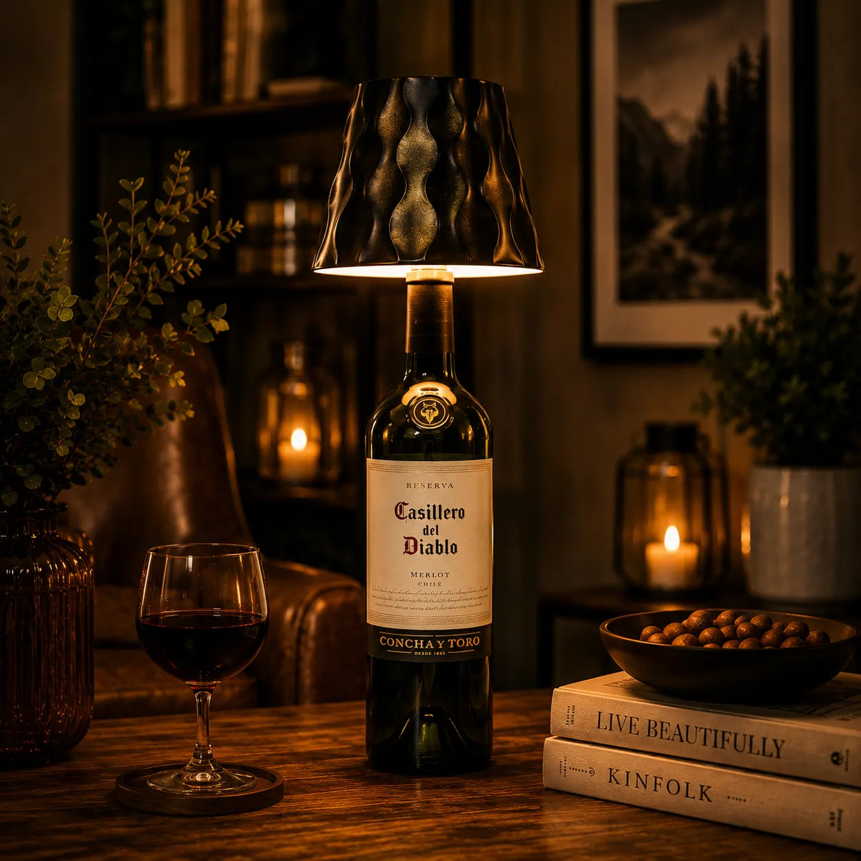 The Rippled Cordless Bottle Lamp – Black | Turn Any Bottle Into a Statement Piece