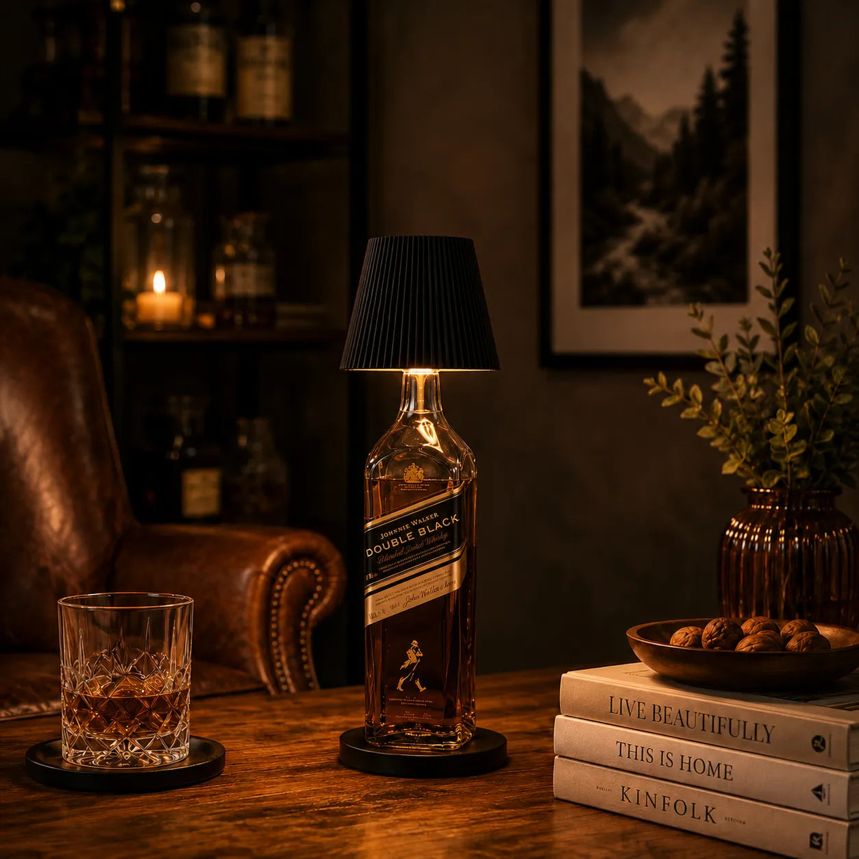 The Pleated Cordless Bottle Lamp – Black | Turn Any Bottle Into a Statement Piece