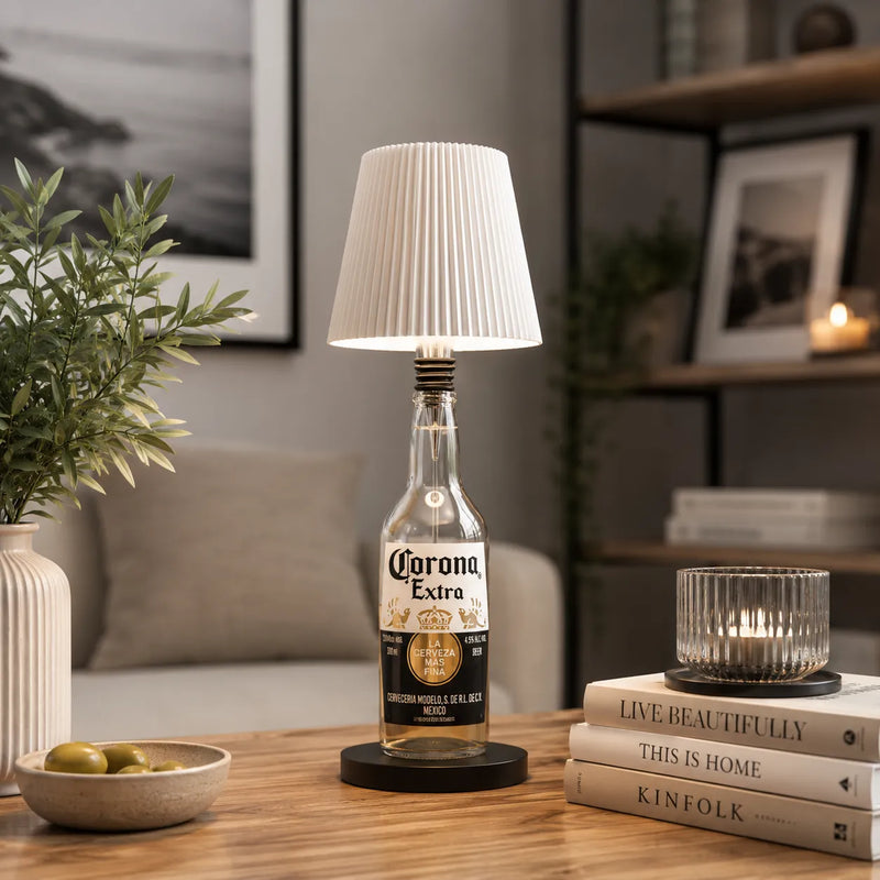 The Pleated Cordless Bottle Lamp – White | Turn Any Bottle Into a Statement Piece