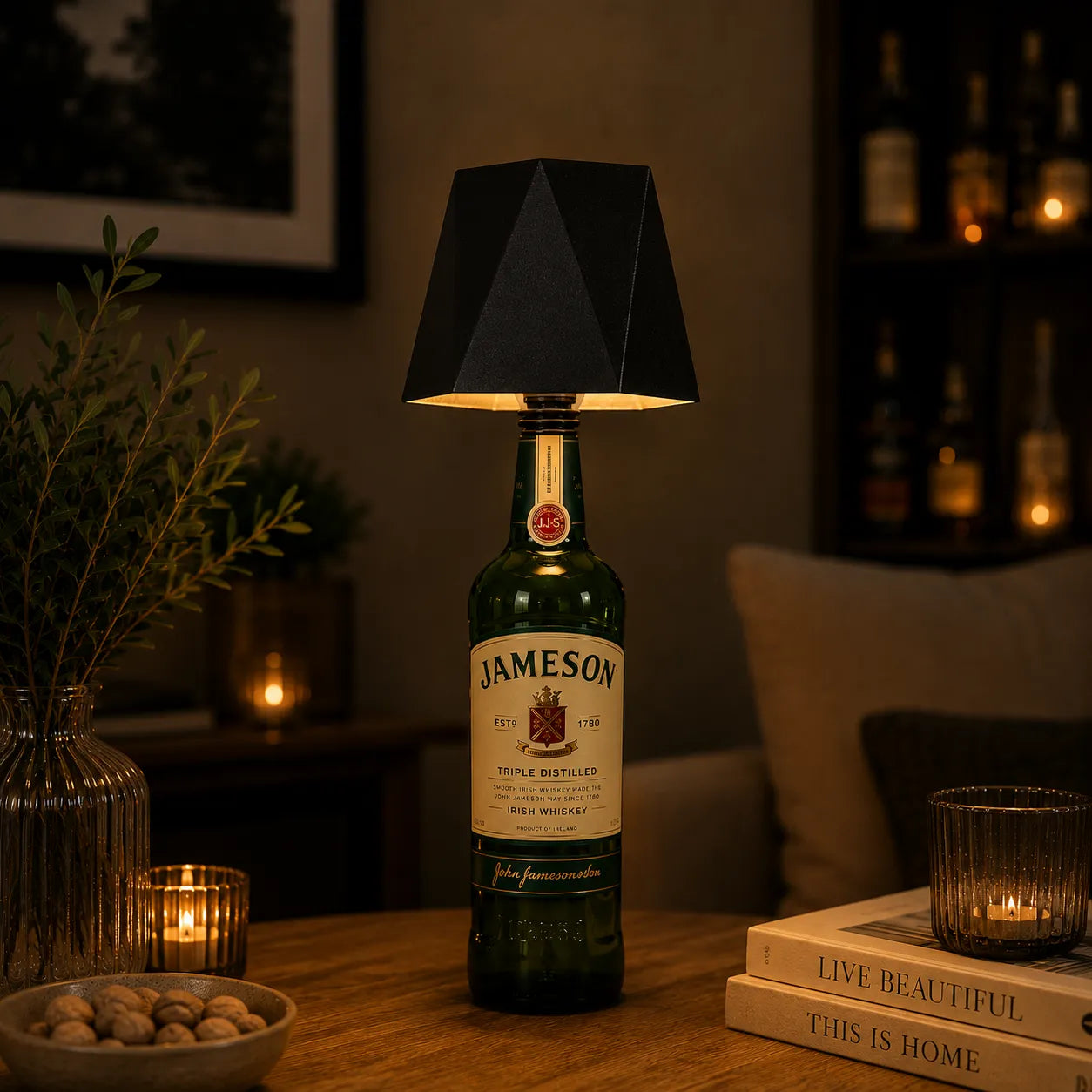 The Faceted Cordless Bottle Lamp – Black | Turn Any Bottle Into a Statement Piece