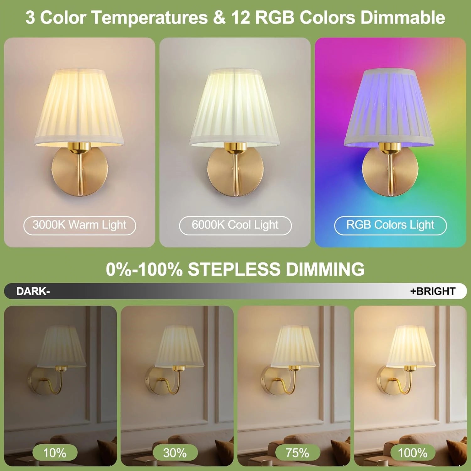 Wireless Wall Lights Pleated (Set of 2) by VELLOR™