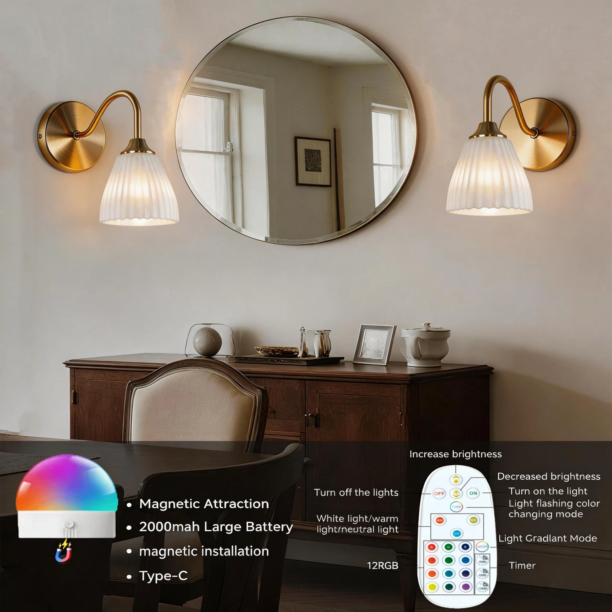 Wireless Wall Lights Fluted (Set of 2) by VELLOR™