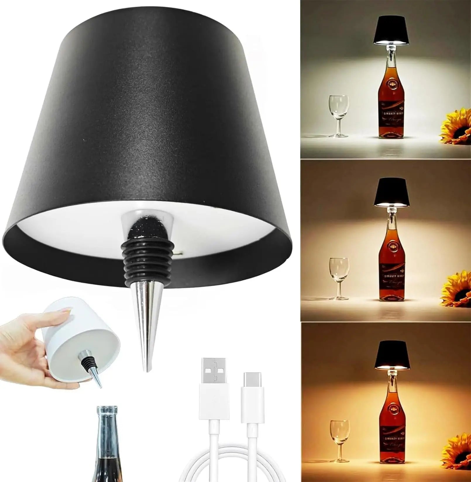 The Classic Cordless Bottle Lamp – Black | Turn Any Bottle Into a Statement Piece