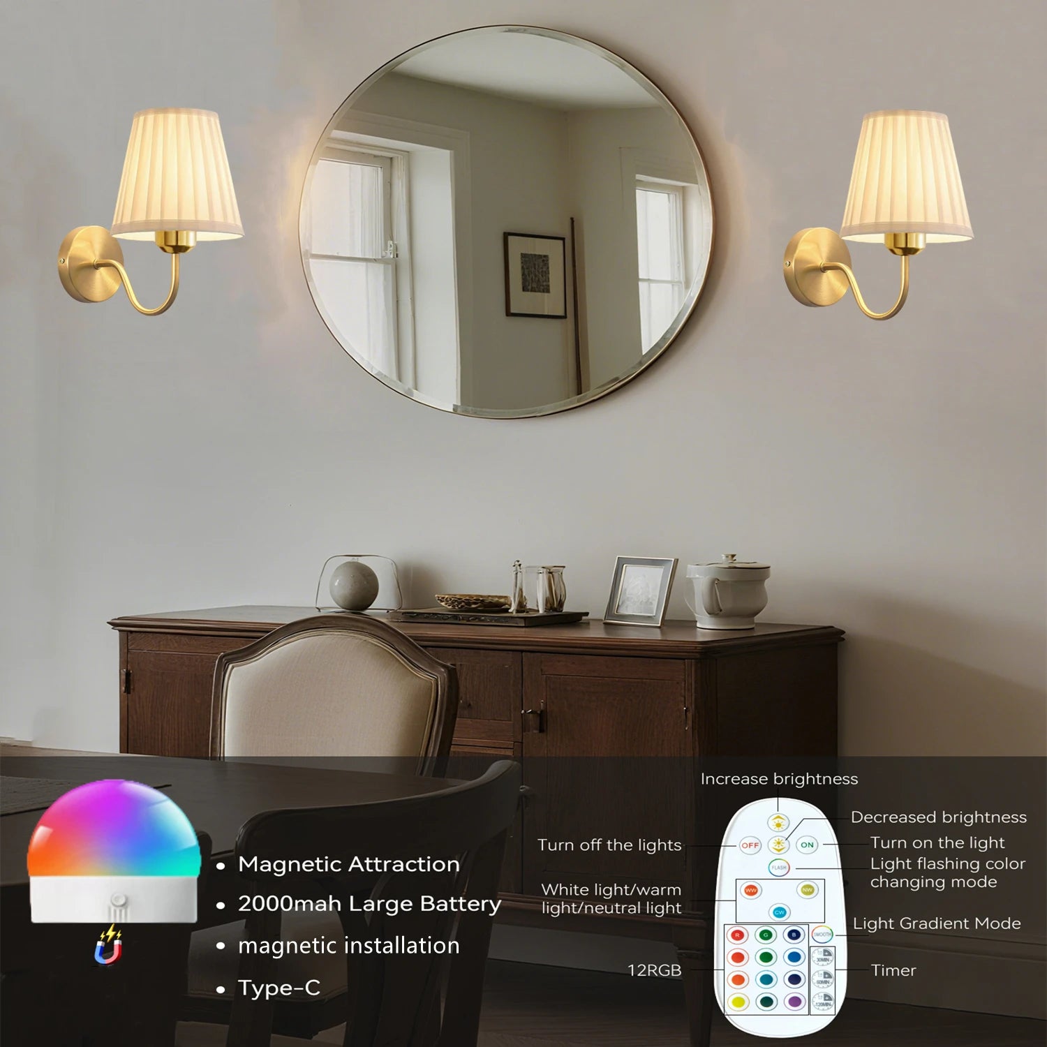 Wireless Wall Lights Pleated (Set of 2) by VELLOR™