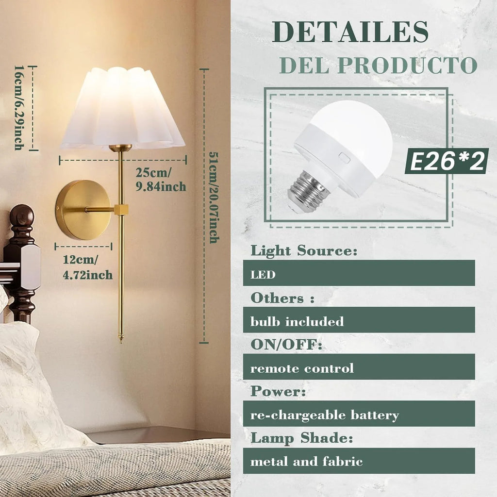 Wireless Wall Lights Pleated (Set of 2) by VELLOR™
