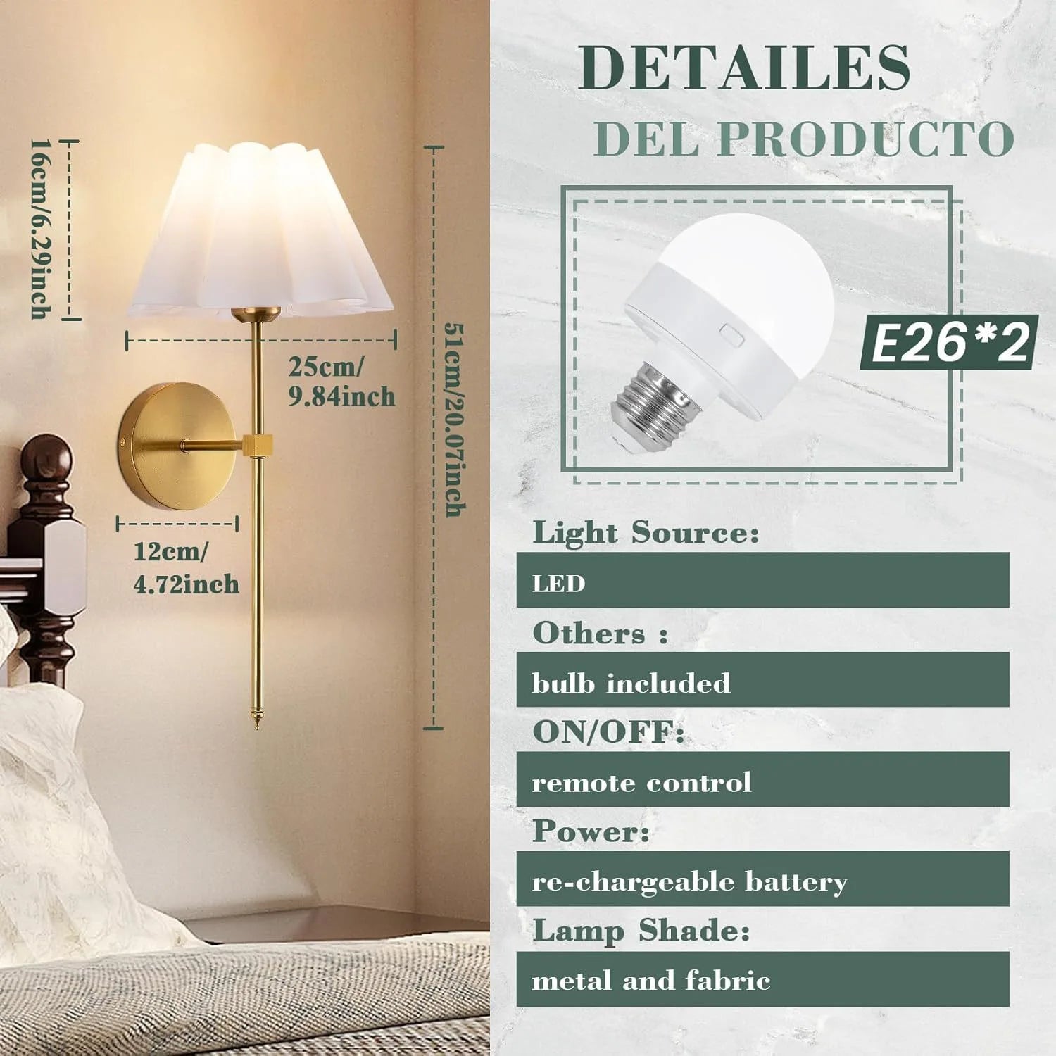 Wireless Wall Lights Pleated (Set of 2) by VELLOR™