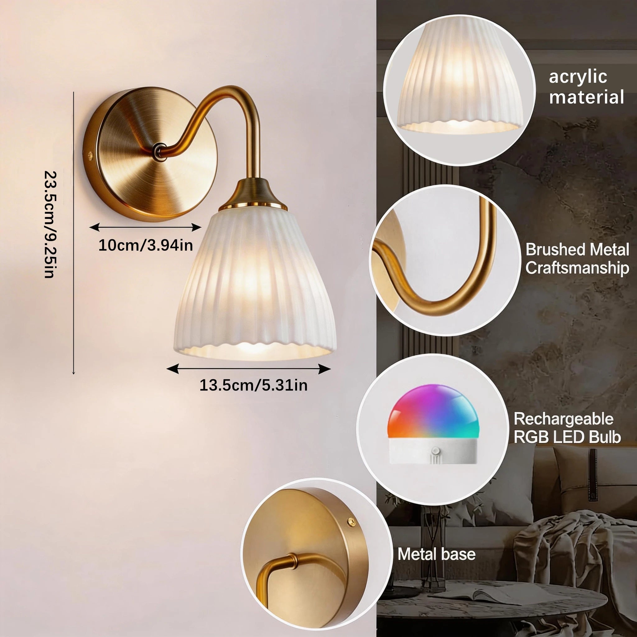 Wireless Wall Lights Fluted (Set of 2) by VELLOR™