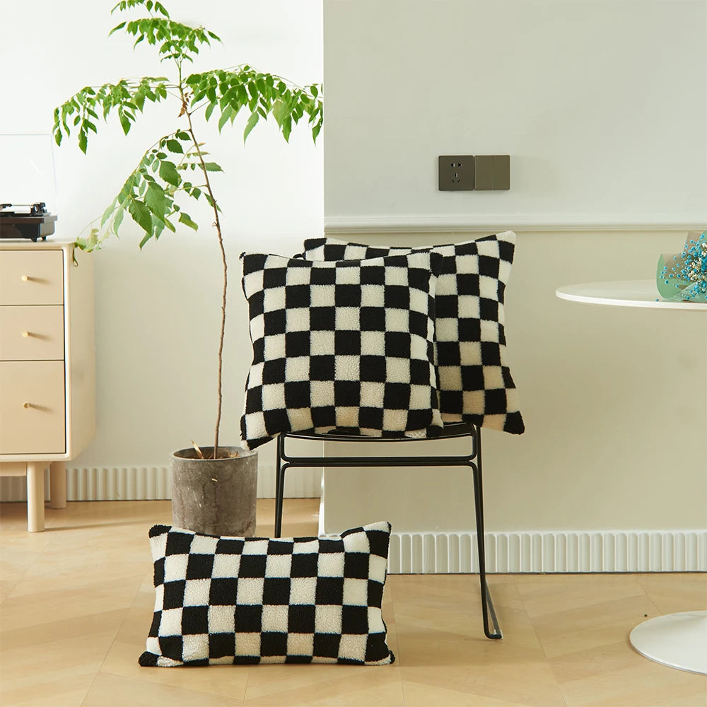 Two-Tone Check Cushion Cover