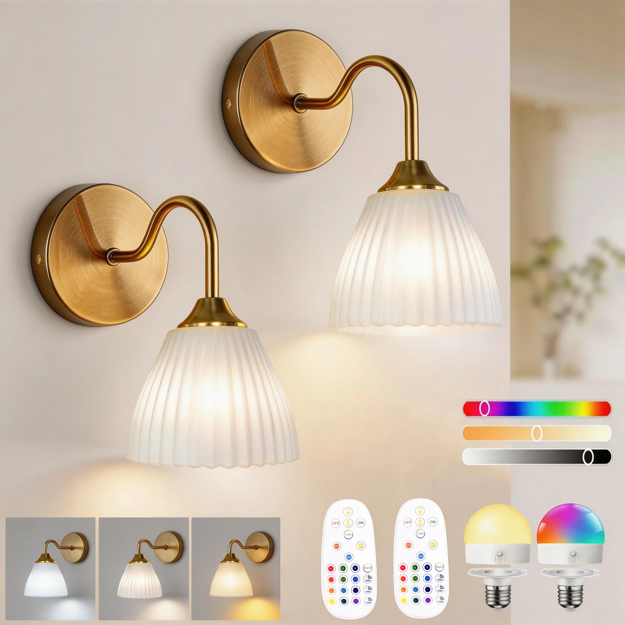 Wireless Wall Lights Fluted (Set of 2) by VELLOR™