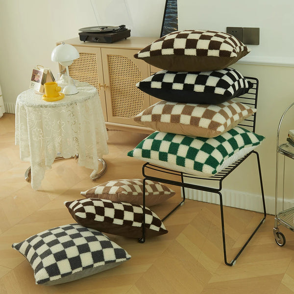 Two-Tone Check Cushion Cover