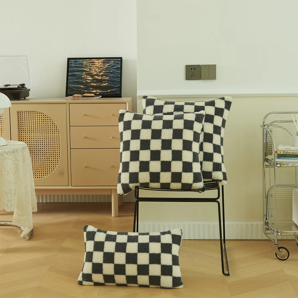 Two-Tone Check Cushion Cover
