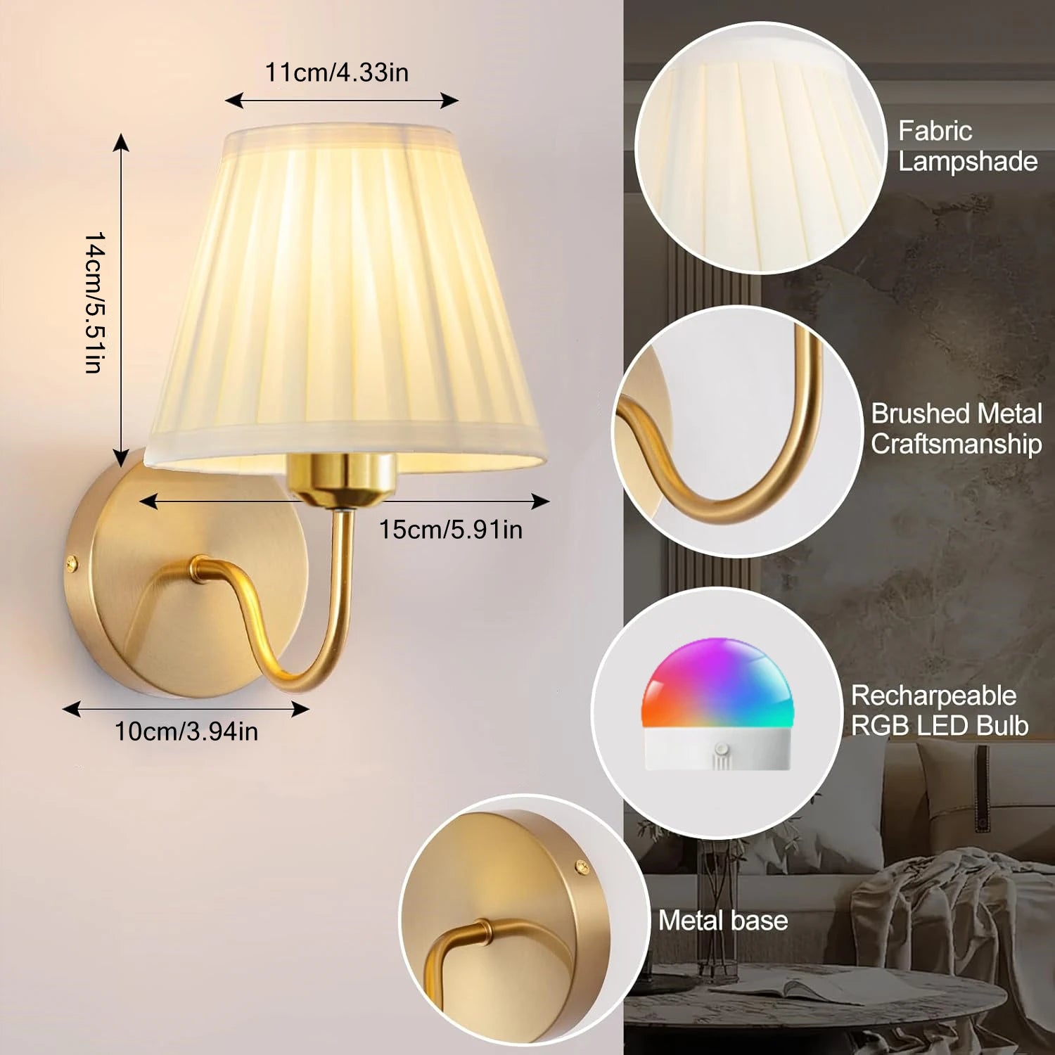 Wireless Wall Lights Pleated (Set of 2) by VELLOR™