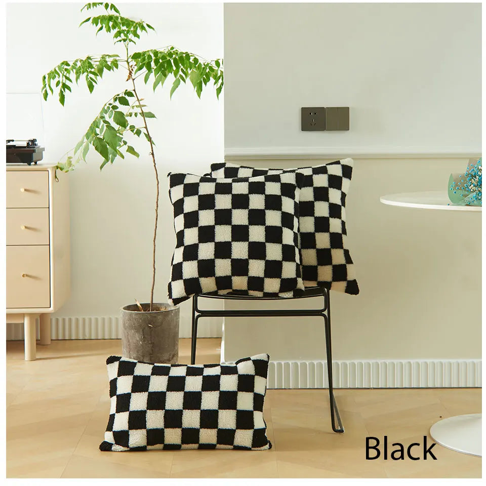 Two-Tone Check Cushion Cover