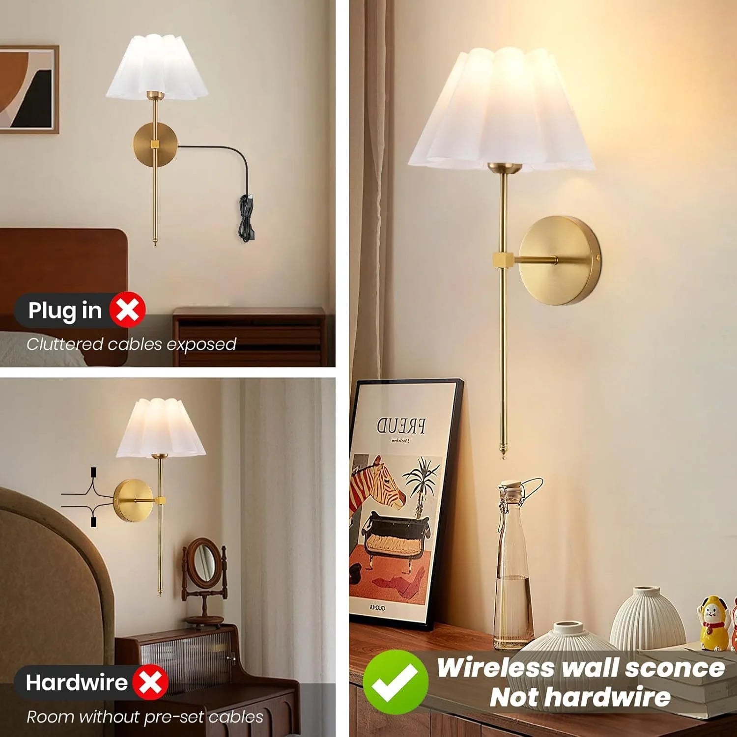 Wireless Wall Lights Pleated (Set of 2) by VELLOR™