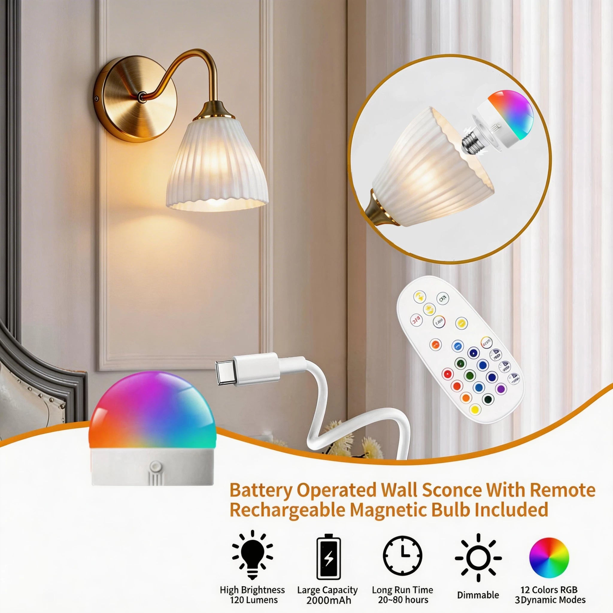 Wireless Wall Lights Fluted (Set of 2) by VELLOR™