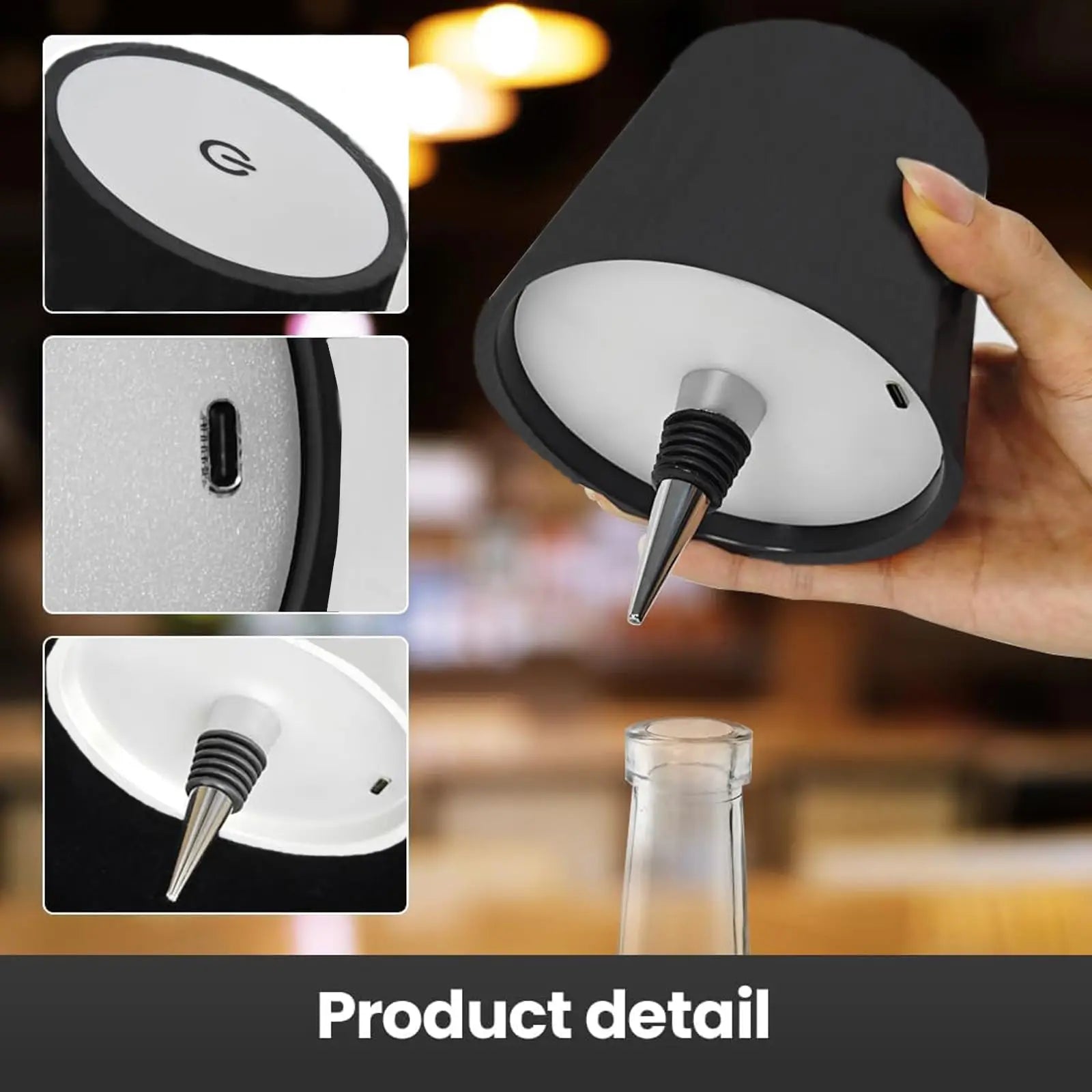 The Pleated Cordless Bottle Lamp – Black | Turn Any Bottle Into a Statement Piece
